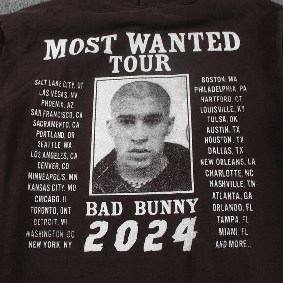 Bad Bunny Hoodie Large Most Wanted Tour 2024 Brown Made USA Pullover Concert - Picture 3 of 8